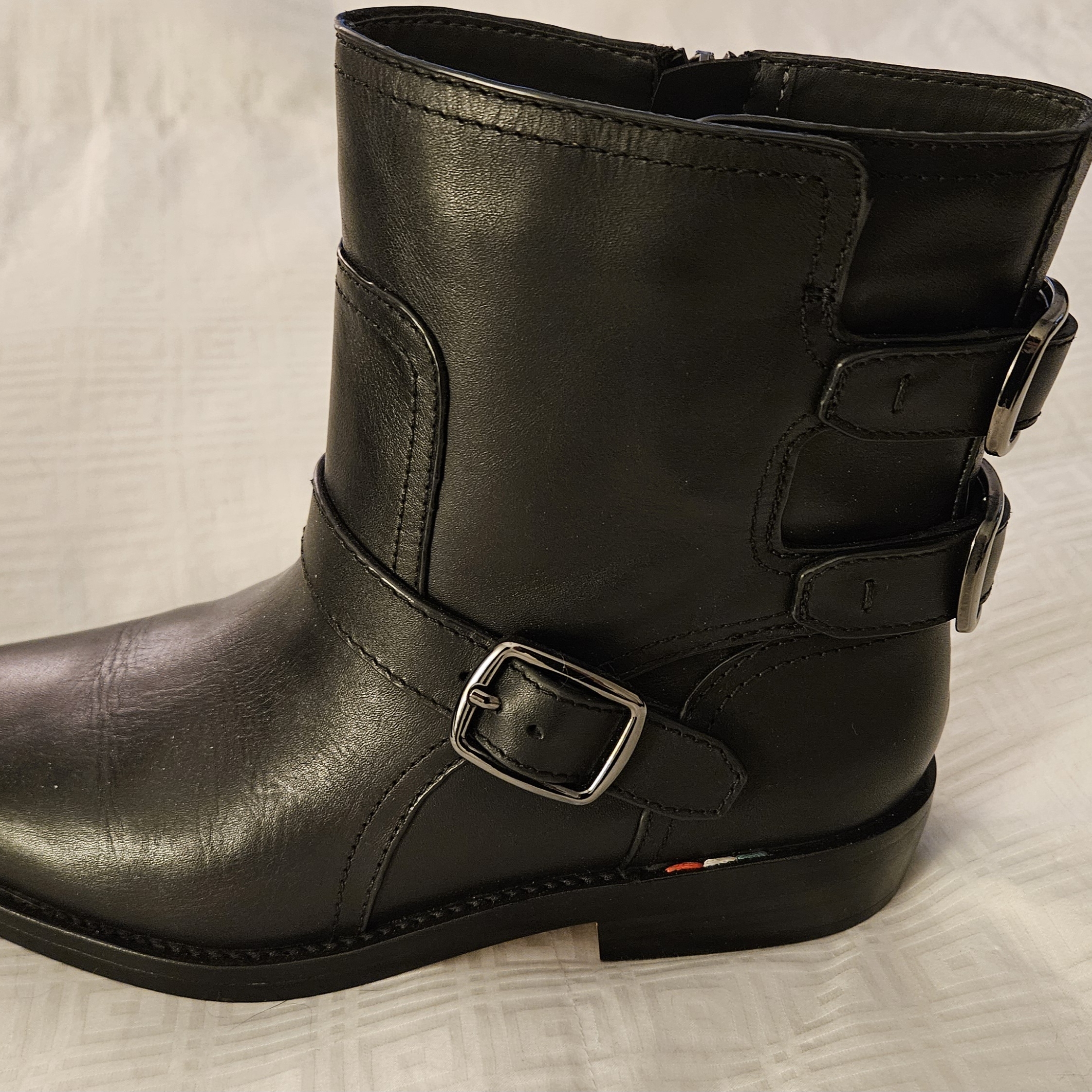 Franco Sarto Black Leather Buckle Ankle Boots
